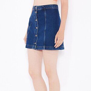 Topshop Moto A-Line Button Front Denim Mini Skirt